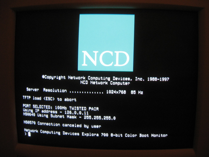 L'écran de boot du NCD 701.